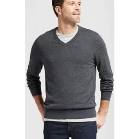 Goodfellow Men's Charcoal Gray Heather Ebony V-Neck  Pullover Sweater - Picture 4 of 4